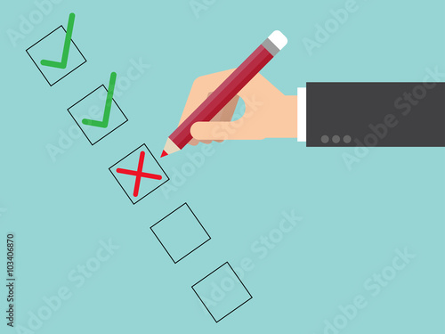 Poor quality checklist close up. Flat design for business financial marketing banking advertising web concept cartoon illustration.