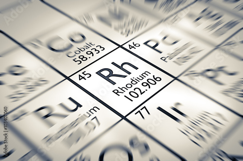 Fotografie Focus on Rhodium Chemical Element from the Mendeleev periodic table