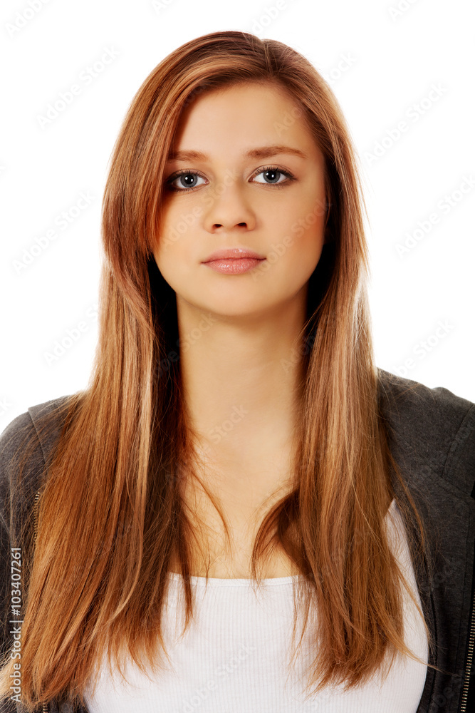 Portrait of teenage woman with serious face Portrait of teenage woman with serious face