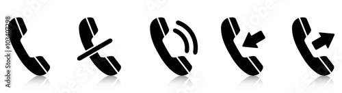 Phone Contact – Set of black icons with reflection