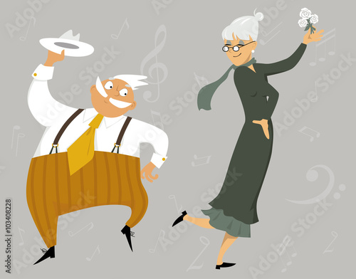 Funny cartoon senior couple dancing, EPS 8 vector illustration