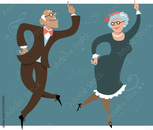Senior couple dancing swing or Big Apple, vector illustration, EPS 8