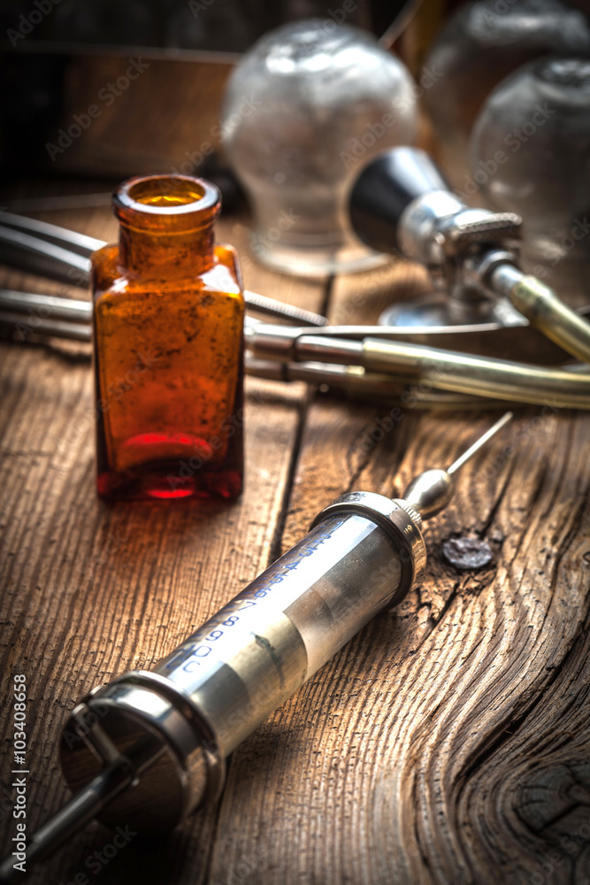 Old medical instruments.