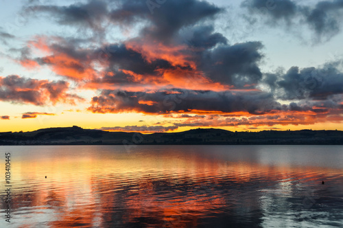 Colorful sunset in Lake Taupo, New Zealand