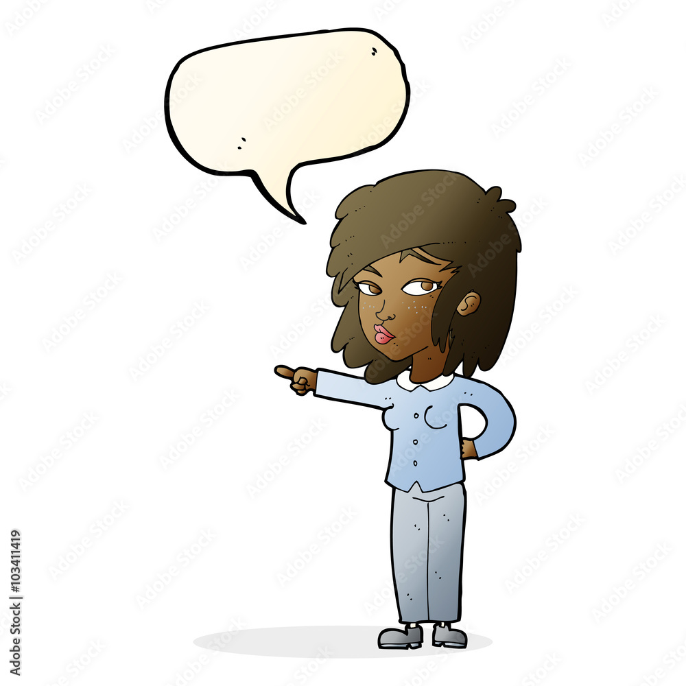 Fototapeta premium cartoon woman pointing with speech bubble