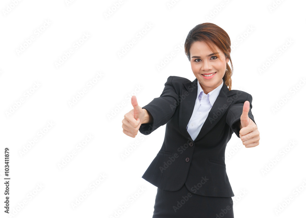 Asian business woman with thumbs up isolated on white background Asian business woman with thumbs up isolated on white background