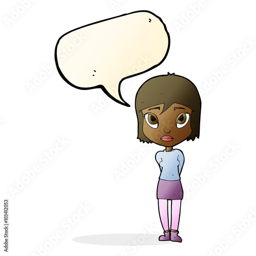 cartoon shy girl with speech bubble