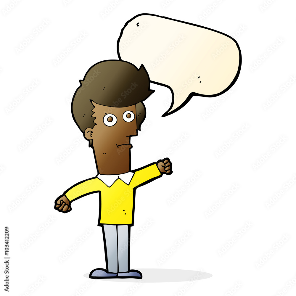 cartoon man punching with speech bubble