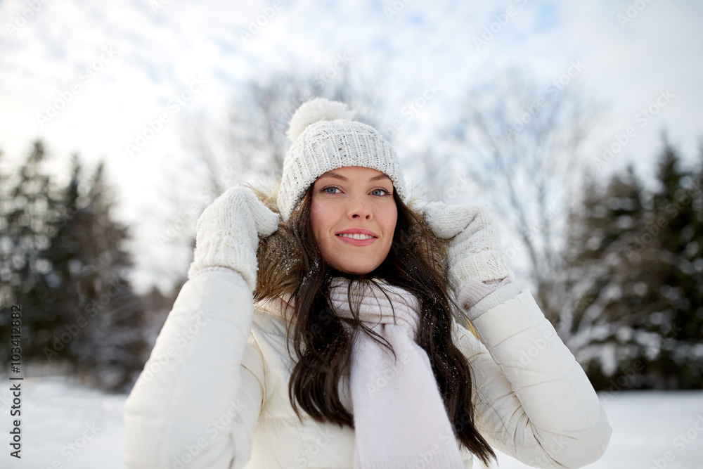 happy woman outdoors in winter happy woman outdoors in winter