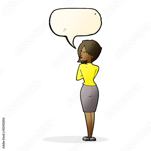 cartoon businesswoman ignoring with speech bubble