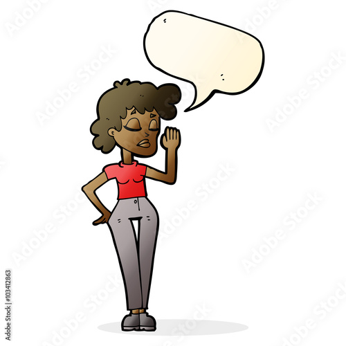 cartoon woman ignoring with speech bubble