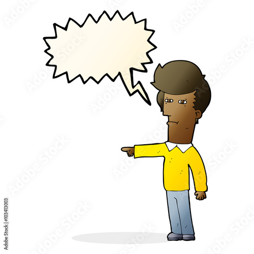 cartoon man blaming with speech bubble
