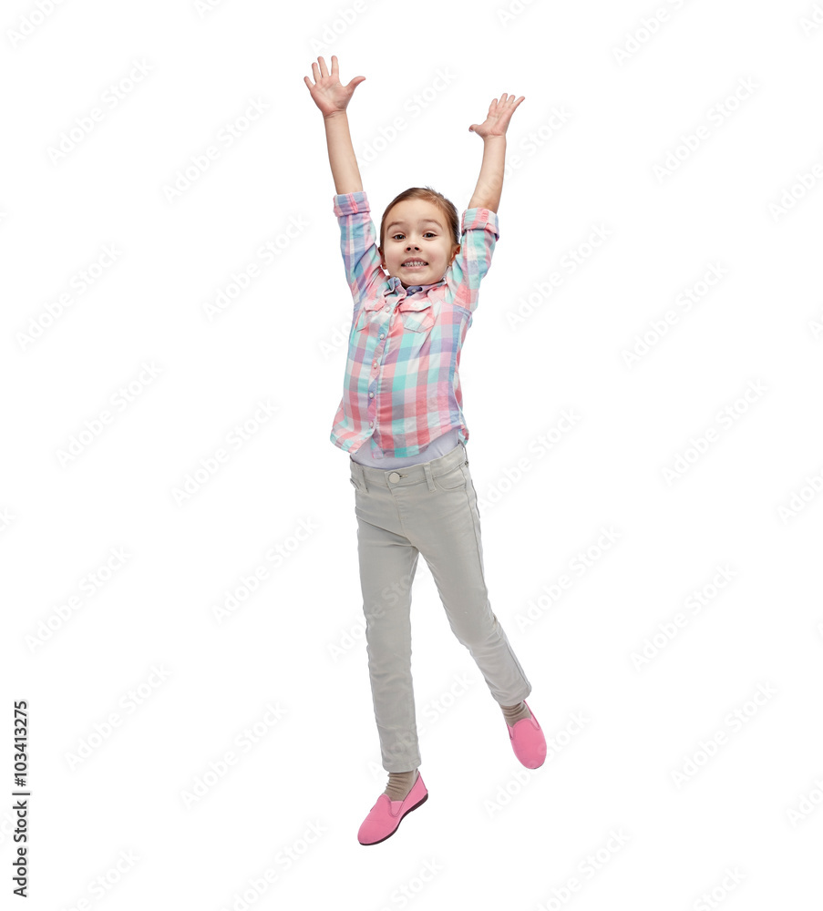 happy little girl jumping in air happy little girl jumping in air