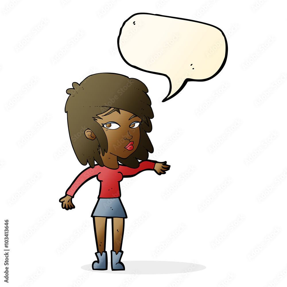 cartoon woman playing it cool with speech bubble cartoon woman playing it cool with speech bubble