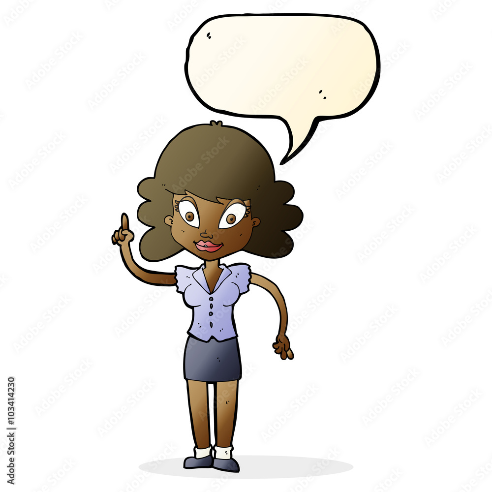 cartoon happy woman with idea with speech bubble cartoon happy woman with idea with speech bubble