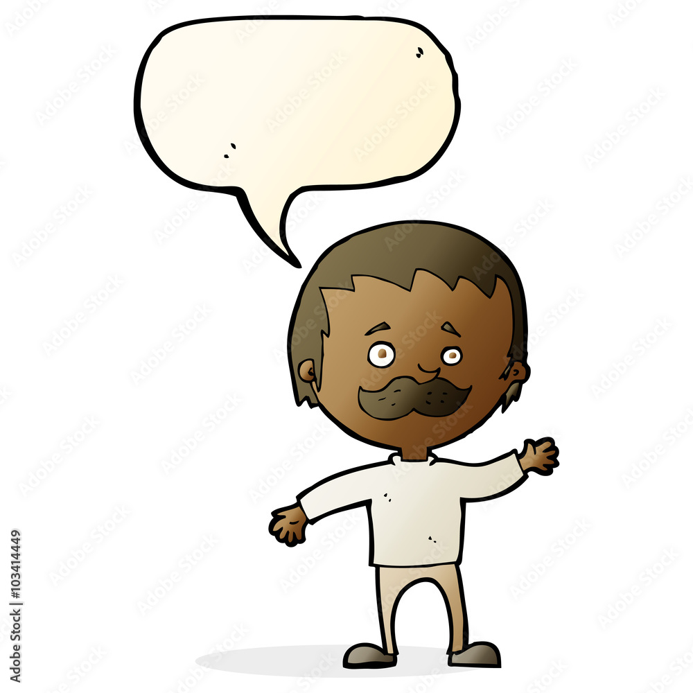 cartoon man with mustache waving with speech bubble cartoon man with mustache waving with speech bubble