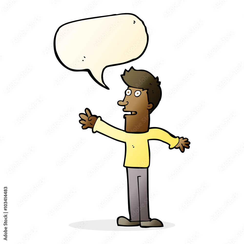 cartoon man reaching with speech bubble cartoon man reaching with speech bubble