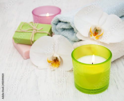 Orchids  candle  towel and handmade soap