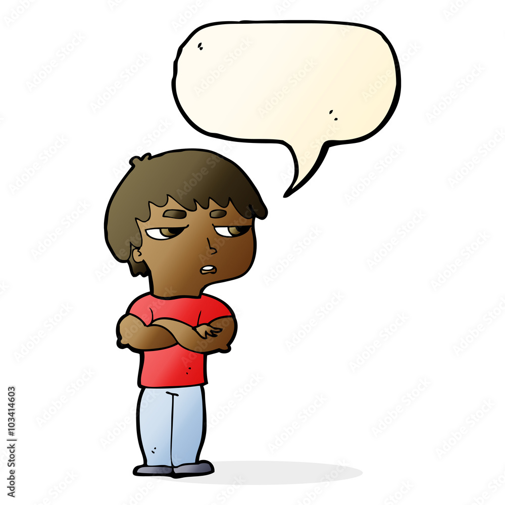 cartoon annoyed boy with speech bubble