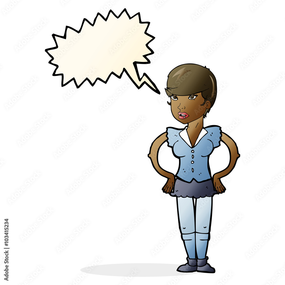 cartoon woman with hands on hips with speech bubble cartoon woman with hands on hips with speech bubble