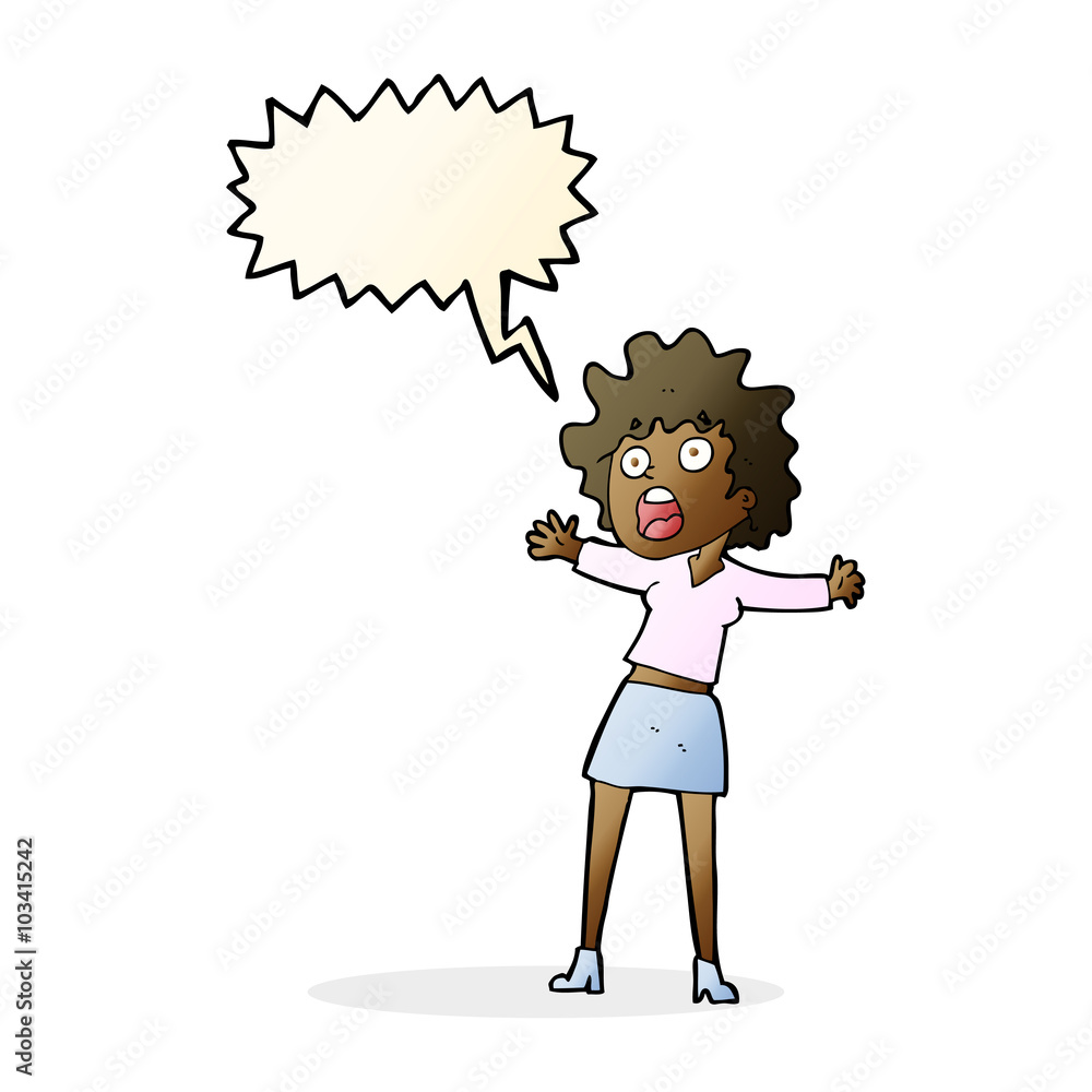 cartoon frightened woman with speech bubble cartoon frightened woman with speech bubble
