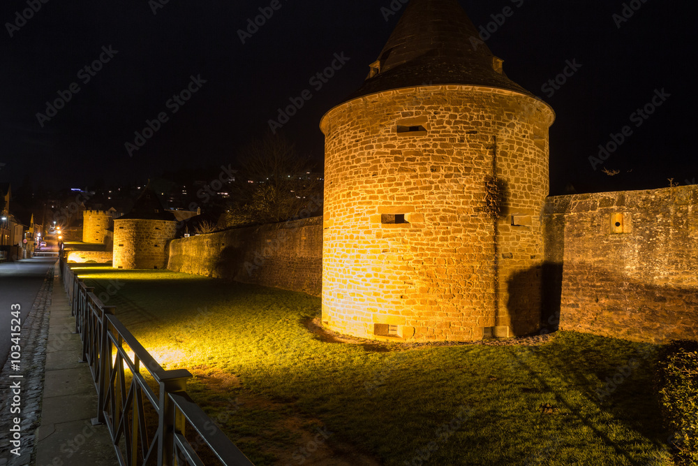 buedingen germany historic  city wall in the evening