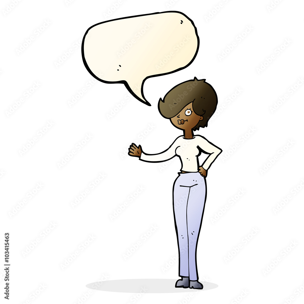 cartoon woman waving with speech bubble cartoon woman waving with speech bubble