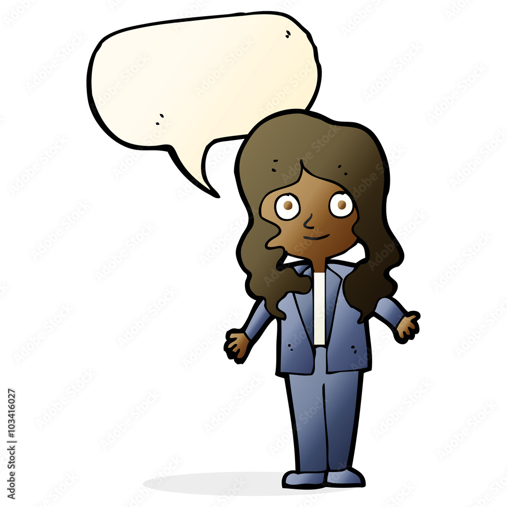 cartoon friendly business woman with speech bubble cartoon friendly business woman with speech bubble