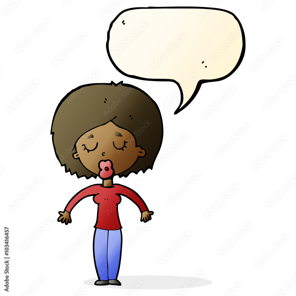 cartoon woman with closed eyes with speech bubble cartoon woman with closed eyes with speech bubble