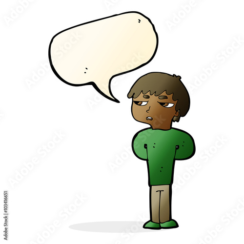 cartoon antisocial boy with speech bubble