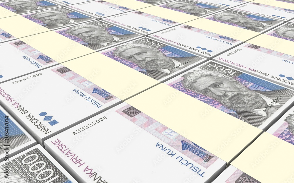 Croatian kuna bills stacks background. Computer generated 3D photo rendering Croatian kuna bills stacks background. Computer generated 3D photo rendering