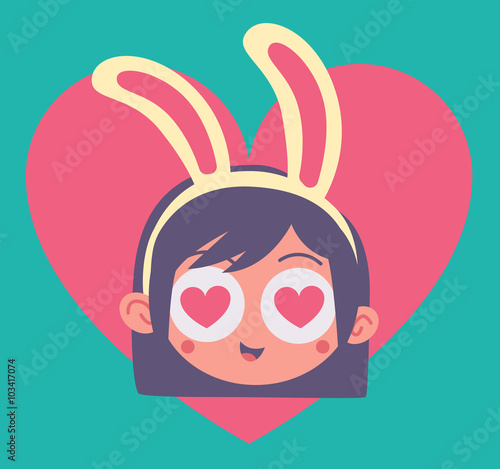 Cartoon Bunny Girl Madly in Love