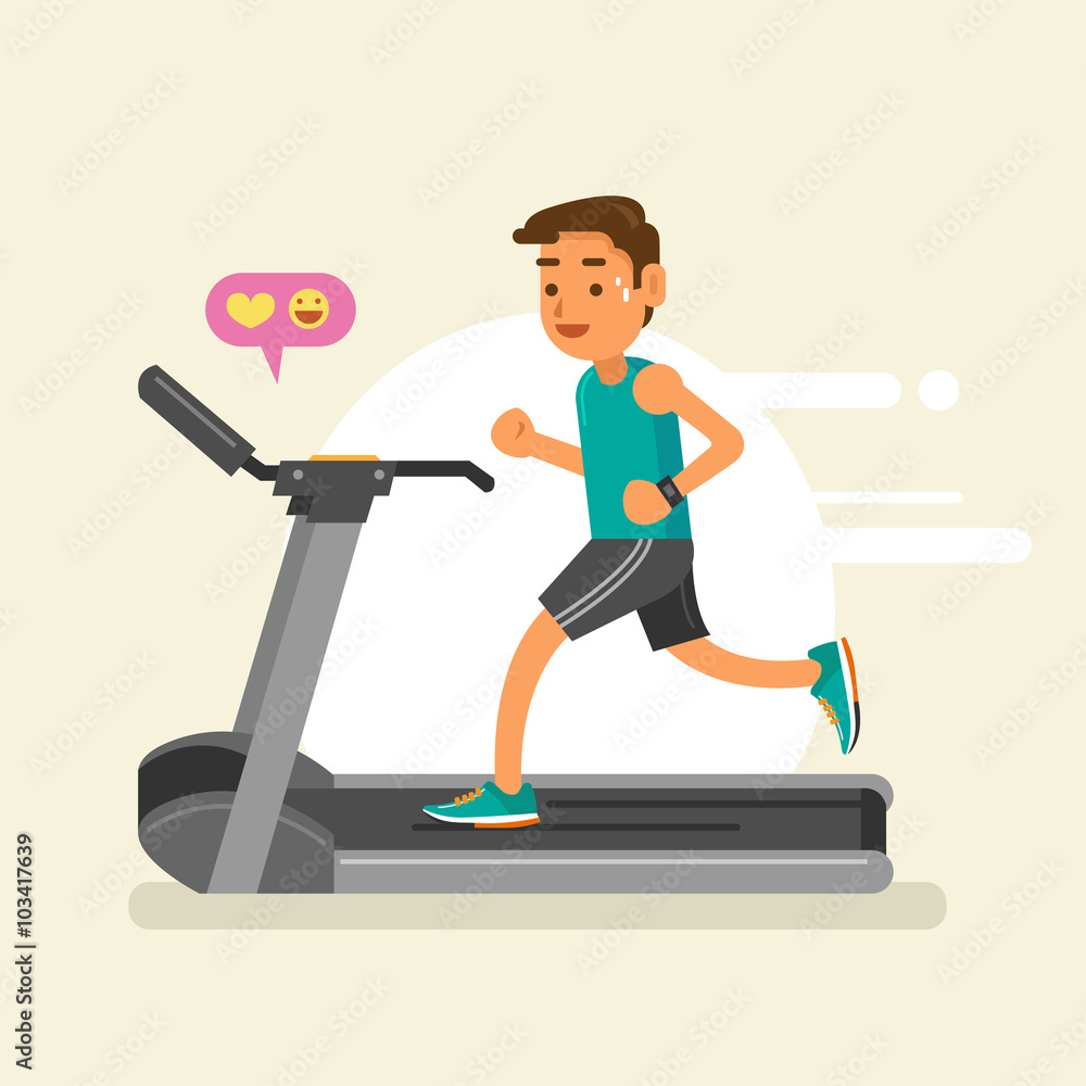 a man running on a treadmill. vector illustration a man running on a treadmill. vector illustration