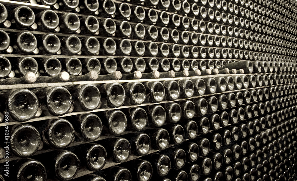 Stack of champagne bottles in the cellar Stack of champagne bottles in the cellar
