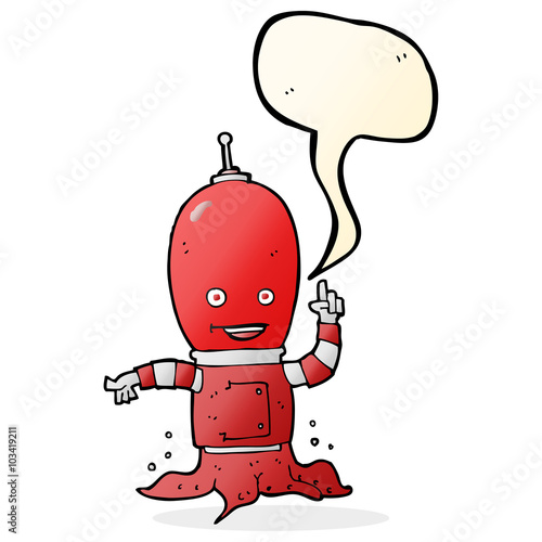 cartoon alien spaceman with speech bubble