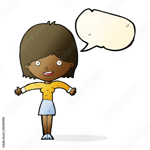 cartoon excited woman with speech bubble