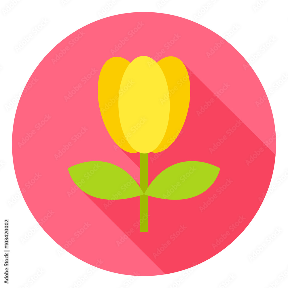 Spring Tulip Flower with Leaves Circle Icon Spring Tulip Flower with Leaves Circle Icon