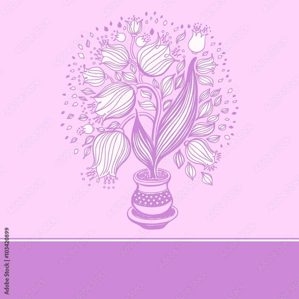 Drawing of beautiful tulips in a pot Drawing of beautiful tulips in a pot
