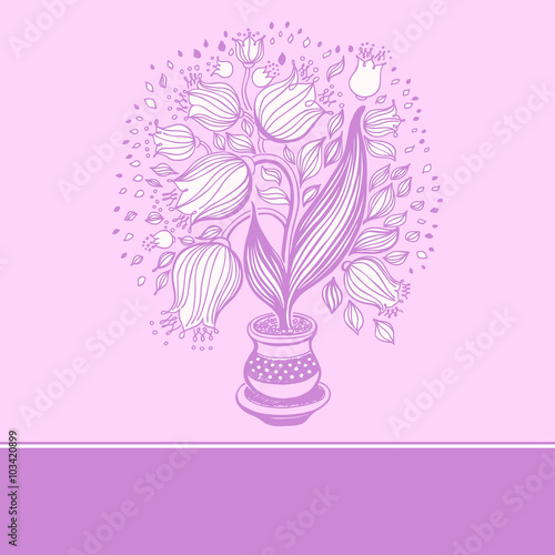 Drawing of beautiful tulips in a pot