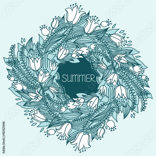 Vector hairline circular floral wreaths with summer flowers