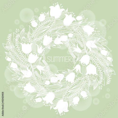 Vector hairline circular floral wreaths with summer flowers