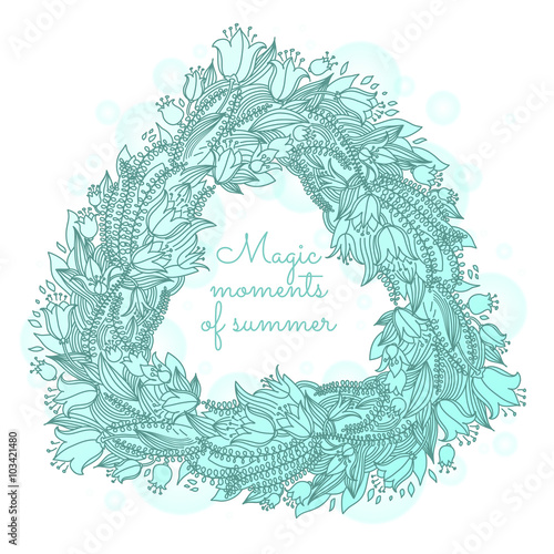 Vector hairline triangle floral wreaths with summer flowers