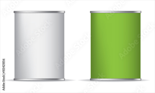 Tin box can packaging container isolated vector illustration. Green White