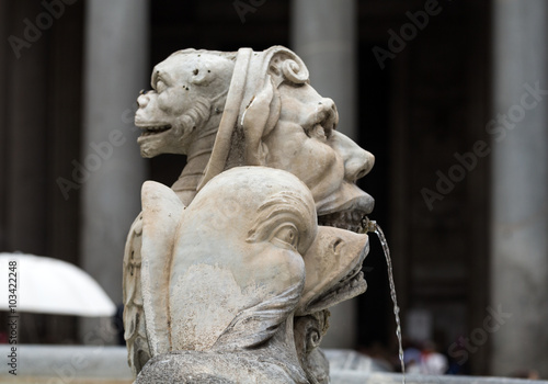  Close up of Fountain of the Pantheon (Fontana del Pantheon) at Piazza della Rotonda .. Rome, Italy