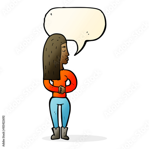 cartoon woman ignoring with speech bubble