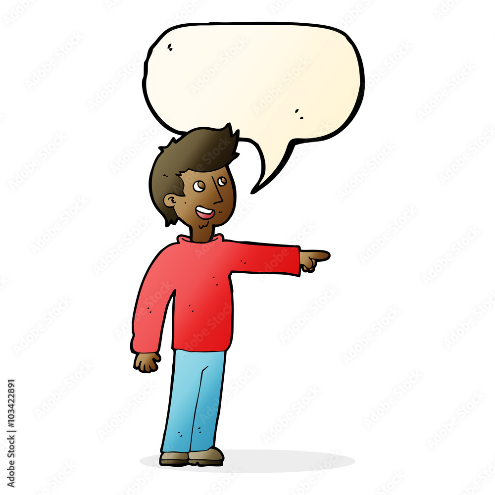 Fototapeta premium cartoon happy man pointing and laughing with speech bubble
