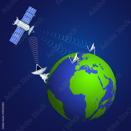 colorful satellite broadcasting concept illustration.