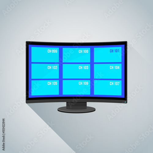colorful channels curved screen tv illustration.
