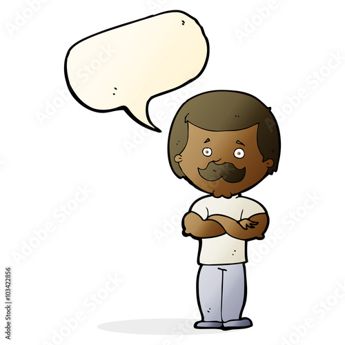 cartoon manly mustache man with speech bubble
