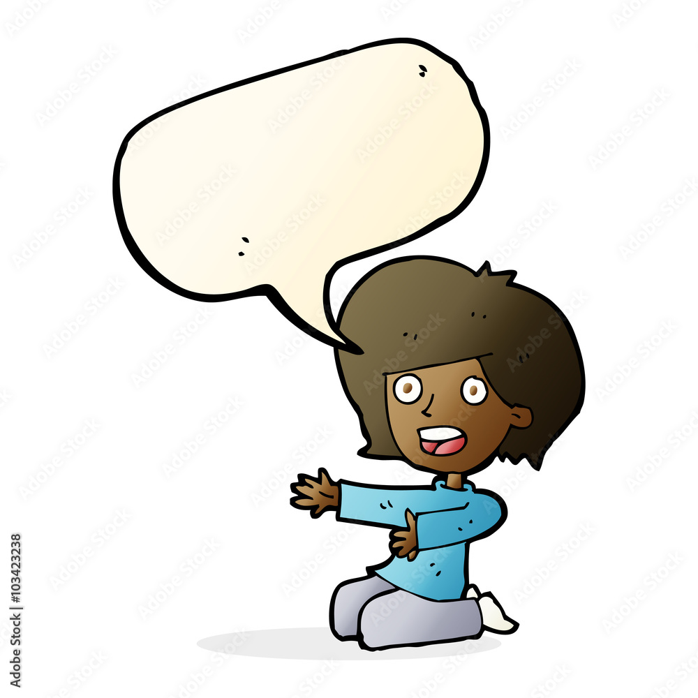 cartoon shocked woman on knees with speech bubble cartoon shocked woman on knees with speech bubble